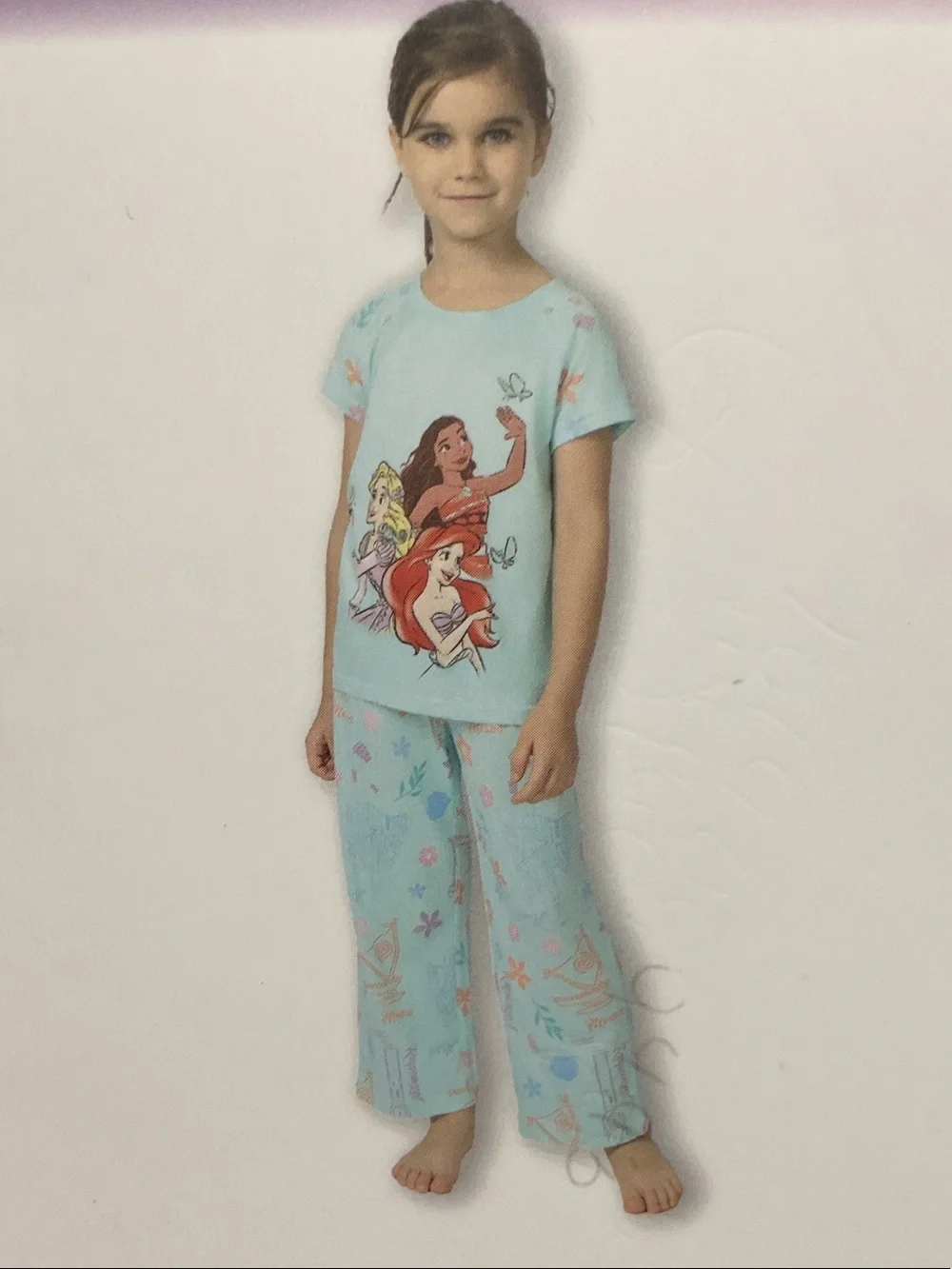 Disney Princess Girls 2-Piece Pajama Set - Aqua with Multi-Color Print